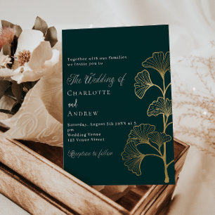 Invitation or vert émeraude mariage vert ginkgo