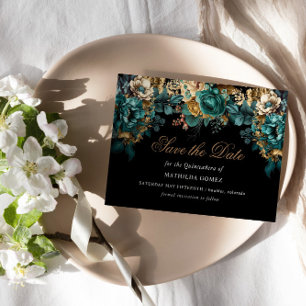 Invitation Or Vert Floral Quinceañera Enregistrer La Date