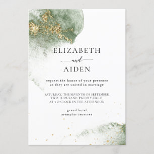 Invitation Or vert moderne Watercolour Kleckse