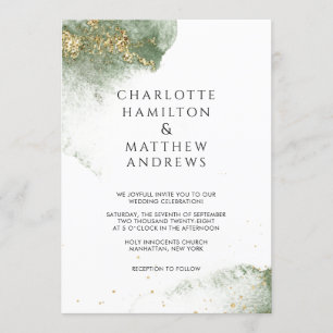 Invitation Or vert moderne Watercolour Kleckse