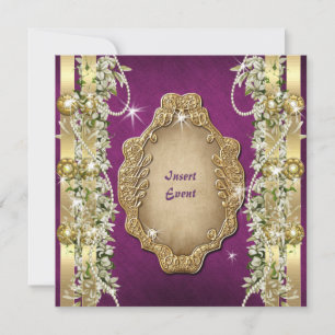 Invitation Or violet mariage anniversaire fiançailles
