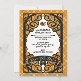 Invitation Orange and Black Gated Rose Princess Birthday 