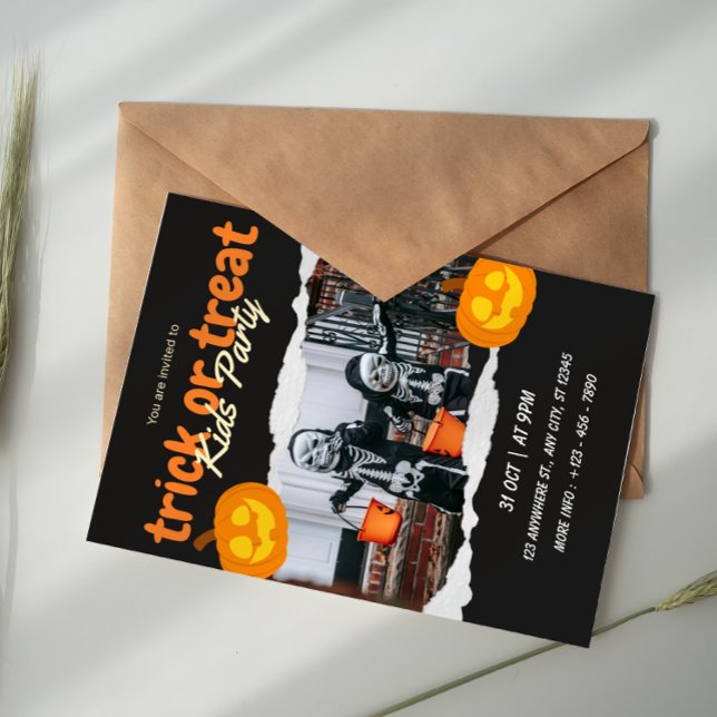 Invitation Orange and Black Trick Or Treat Halloween Kids  (Créateur téléchargé)
