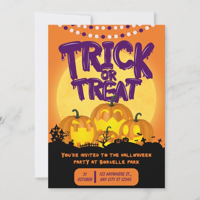 Invitation Orange and Purple Spooky Halloween Party  (Devant)