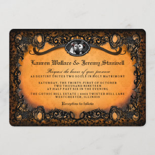 Invitation Orange Black Elegant Dentelle Halloween Mariage In