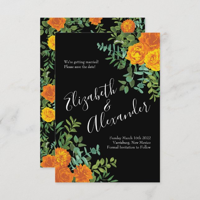 Invitation Orange Black Gothic Peony Rose Mariage Enregistrer (Devant / Derrière)