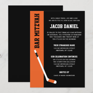 Invitation Orange Black Hockey Bar Mitzvah