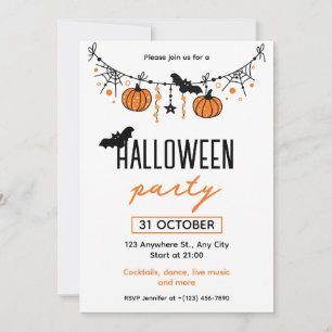 Invitation Orange Black Jouer Simple Halloween Party