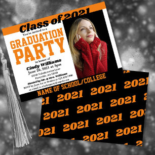 Invitation Orange Black School Colors Photo Graduation