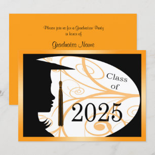 Invitation Orange & Black Silhouette 2025 Graduation Party
