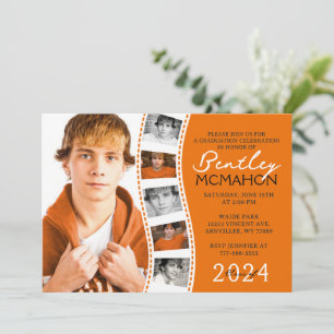 Invitation Orange & Blanc Unique Filmstrip 6 Diplôme Photo
