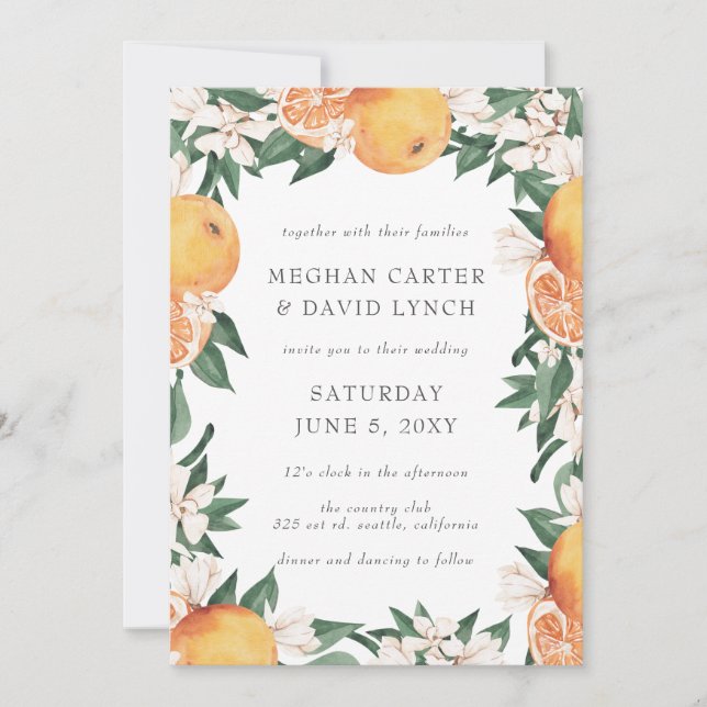 Invitation Orange Blossoms Citrus Botanical Wedding  (Devant)