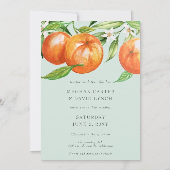 Invitation Orange Blossoms Citrus Mariage botanique (Devant)