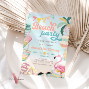 Invitation Orange Blue Cute Beach Anniversaire Fête Invitatio