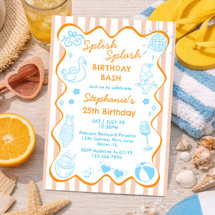 Invitation Orange Blue Main Dessinée Anniversaire Fête de Pis