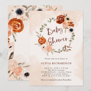 Invitation Orange Boho   Baby shower d'aquarelle
