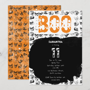 Invitation Orange Boo Halloween Crâne Éffrayant Anniversaire