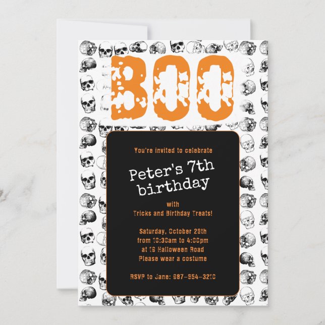 Invitation Orange Boo Halloween Crâne Éffrayant Anniversaire (Devant)