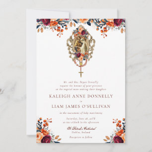 Invitation Orange Bourgogne Rustique Floral Mariage catholiqu