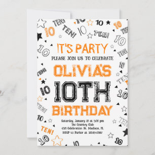 Invitation Orange Boy Number Dix Anniversaire