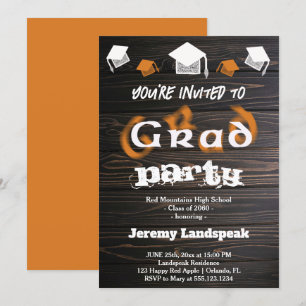 Invitation Orange Brown Blurry Texte Graduation House Party
