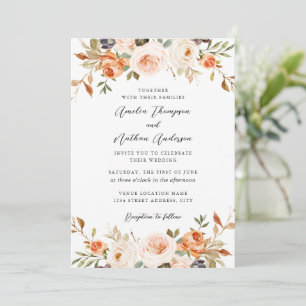 Invitation Orange Brûlé Rose Rouille Botanique Florales Maria
