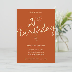 Invitation Orange brûlée minimaliste 21e anniversaire