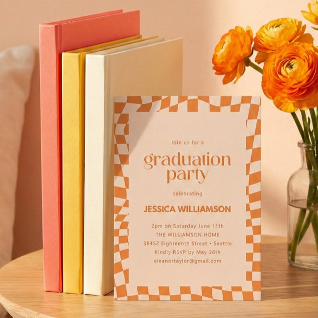 Invitation Orange Checker Modern Graduation Party 2026 (Créateur téléchargé)