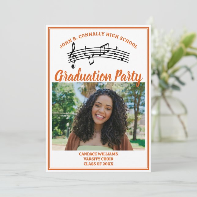 Invitation Orange Choir Photo Music School Graduation Party (Debout devant)