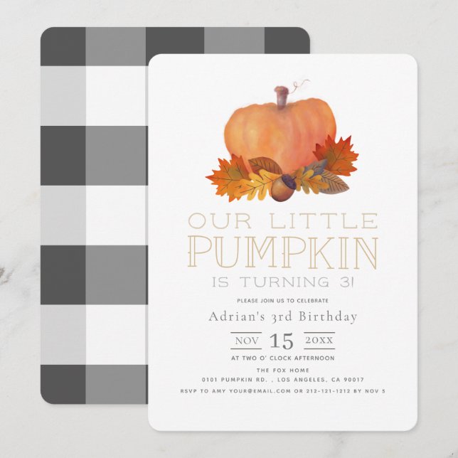Invitation Orange Citrouille Automne Feuilles Anniversaire (Devant / Derrière)