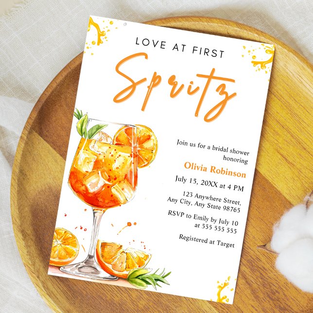 Invitation Orange Cocktail Love at First Spritz Bridal Shower (Orange Cocktail Love at First Spritz Bridal Shower Invitation )