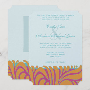 Invitation Orange Crush Aqua Fuchsia tourbillonne sur l'argen