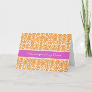 Invitation Orange Damask Cousin Bridesmaid Invite Card