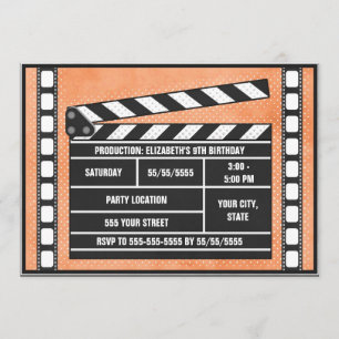 Invitation Orange de bardeau de fête d'anniversaire de film