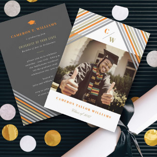 Invitation Orange Diagonal Stripes Moderne Graduation Party
