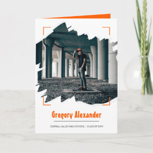 Invitation Orange Edgy Abstrait Brushstroke Photo Graduation