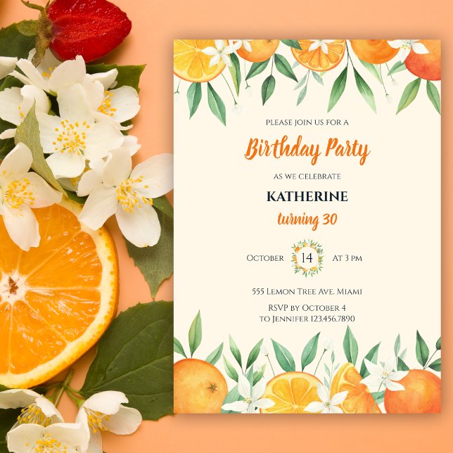 Invitation Orange Elegant Citrus Botanique Anniversaire (Créateur téléchargé)