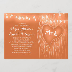 Invitation Orange élégant phares à cordes arbre mariage roman