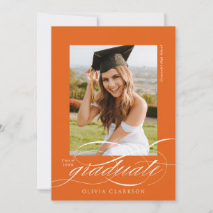 Invitation Orange Elegant Script Photo Graduation Party
