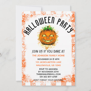 Invitation Orange En vichy Jackolantern Customisé Halloween