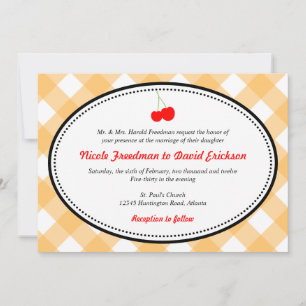 Invitation Orange en vichy pays rustique cerise rouge mariage