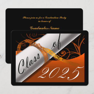 Invitation Orange et Black Graduation Party