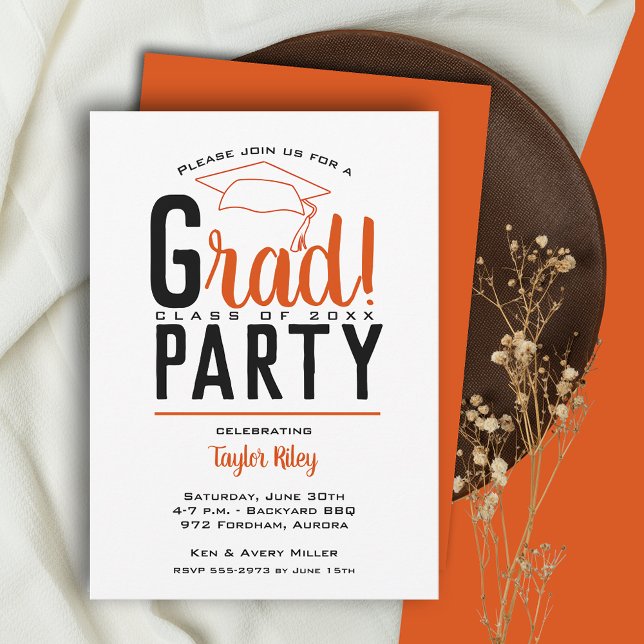 Invitation Orange et Black Graduation Party (Créateur téléchargé)
