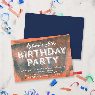 Invitation Orange et Bleu Encre Roulée Anniversaire Tout Âge