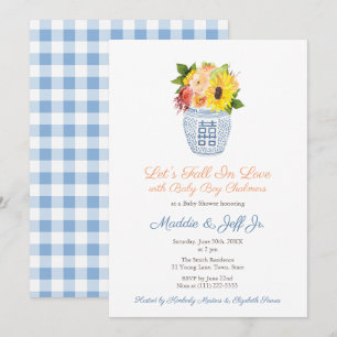 Invitation Orange et Bleu Tombent Amoureux Garçon Shower de B