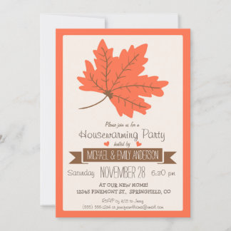 Invitation Orange et Brown Feuilles de Chute Fête de Chauffag