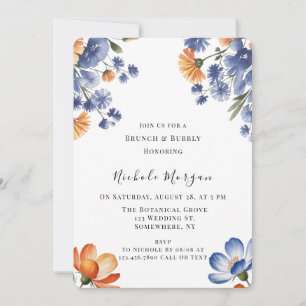 Invitation Orange et Cobalt Blue Floral Brunch & Bubbly