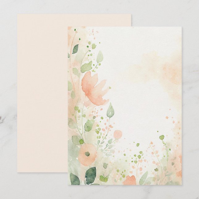 Invitation Orange et pêche aquarelle floral blanc mariage (Devant / Derrière)