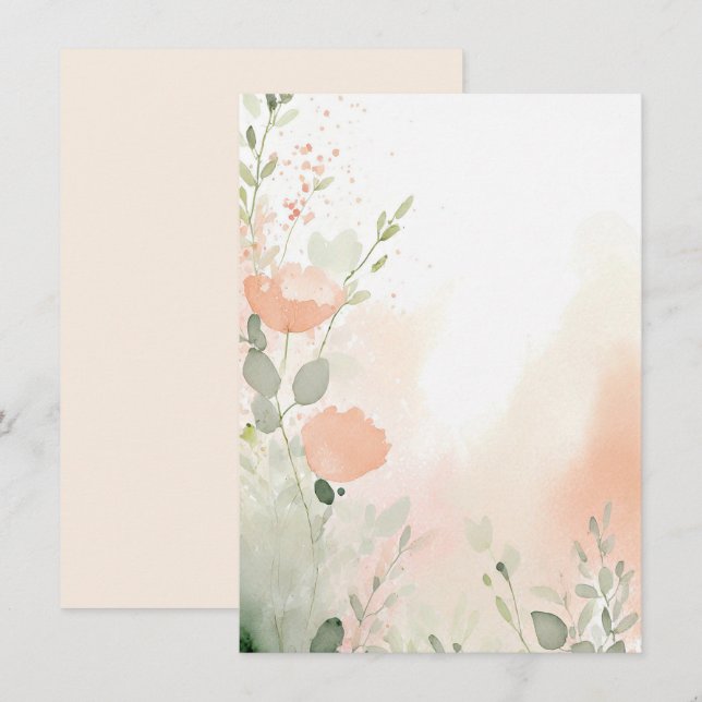 Invitation Orange et pêche aquarelle floral blanc mariage (Devant / Derrière)