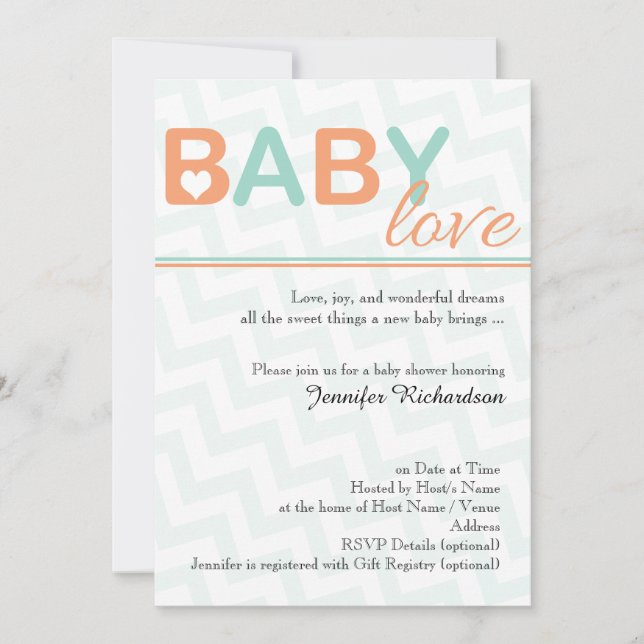 Invitation Orange et Turquoise Baby Love Baby shower Invitati (Devant)